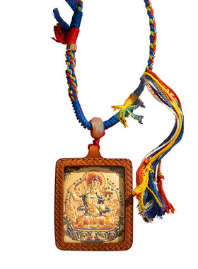 五爷擦擦唐卡藏式大黑天绿度母黄财八大本命扎基拉姆铜铸唐卡项链