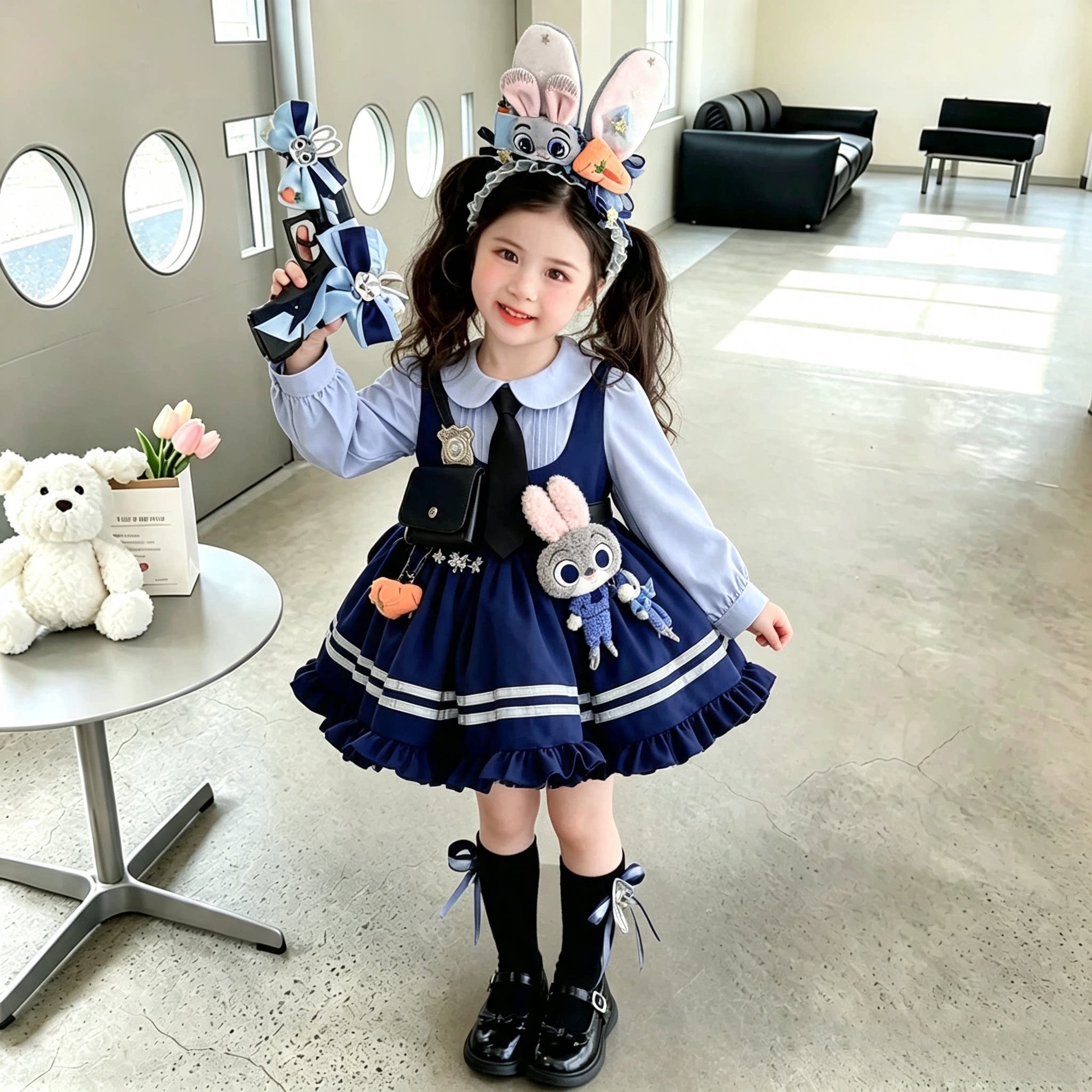 女童秋装连衣裙朱迪兔子警官衣服