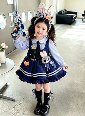 女童秋装连衣裙朱迪兔子警官衣服