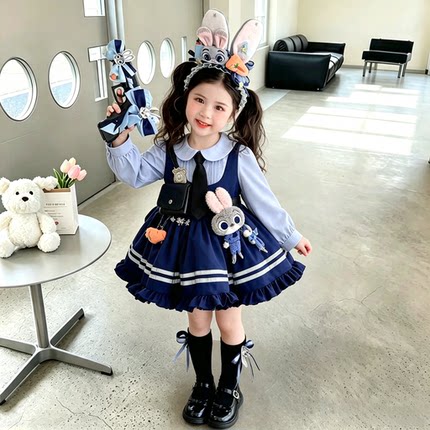 女童连衣裙秋装朱迪兔子警官衣服儿童秋季洛丽塔宝宝女孩公主裙子