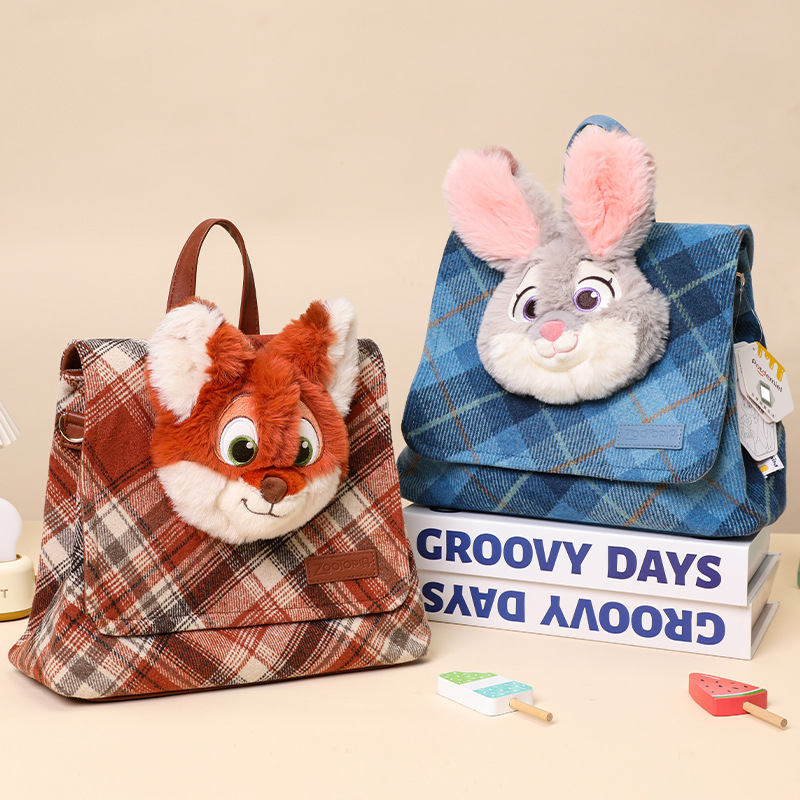 正版疯狂动物城朱迪兔子尼克时光格律斜挎包米奇毛绒双肩包尼克