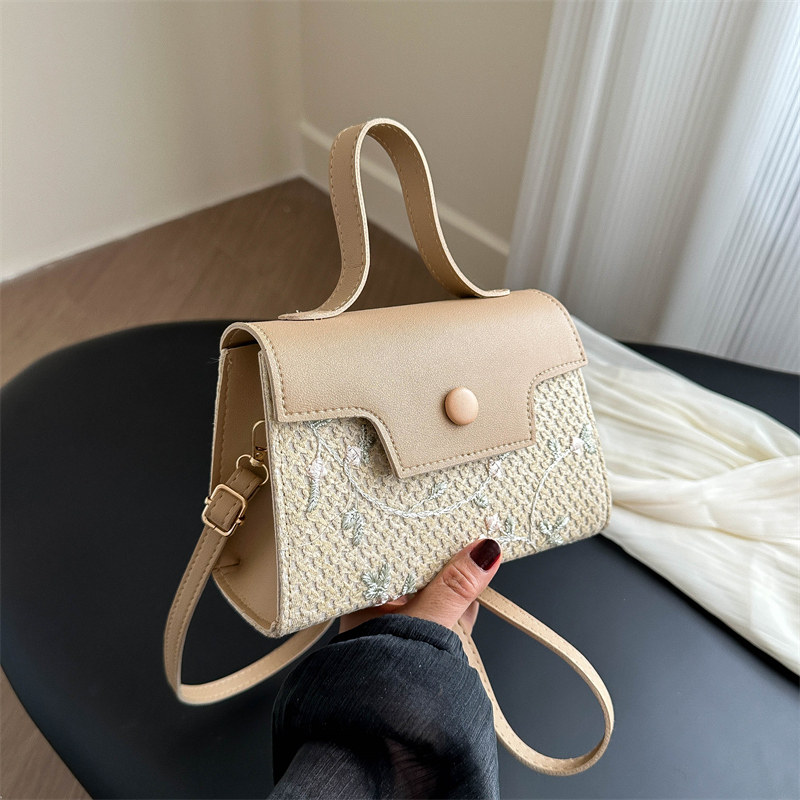 小清新包包女包2024新款时尚草编包百搭手提凯莉包韩版编织斜挎包