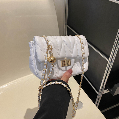 菱格链条斜跨包绣线单肩小方包