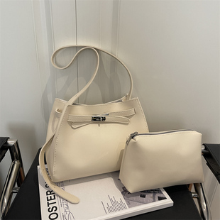 复古油蜡皮凯莉包包女2026新款时尚锁扣托特包韩版小众单肩斜挎包