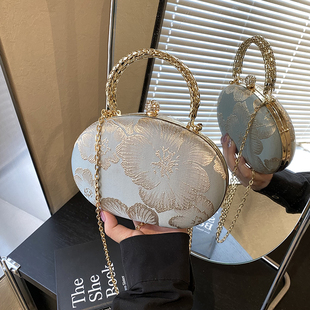 小众圆球包包女2025新款手提时尚链条小包晚宴迷你高级刺绣斜跨包
