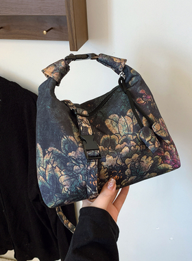 时尚竹叶腋下包中式简约休闲小方包印花手提斜挎包时尚简约饺子包