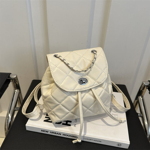 韩国小众通勤背包女2024夏季新款小香风手提单肩包菱格链条双肩包