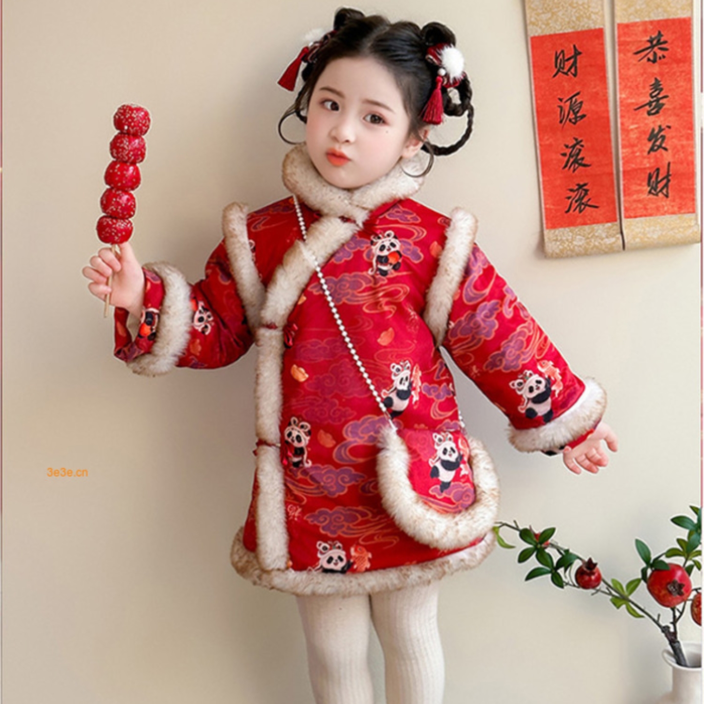 女童连衣裙2025新款洋气时髦加绒加厚冬款韩系保暖年服旗袍裙国风