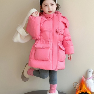 女童白鸭绒羽绒服2025新款洋气时髦加厚冬款韩系粉色中长款外套潮