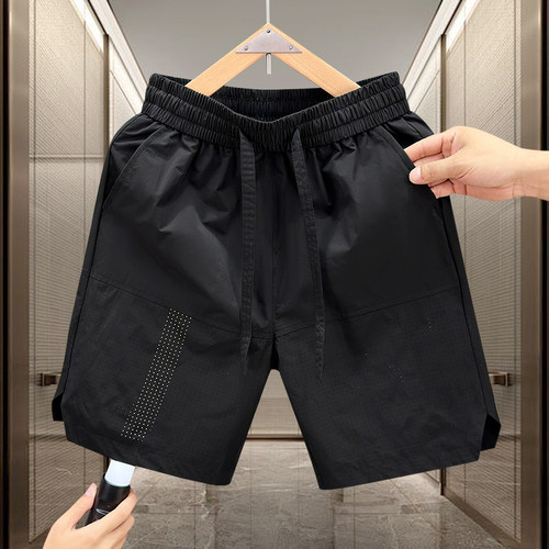 2026夏季新款速干男士五分裤刺绣男生短裤透气网孔宽松情侣沙滩裤