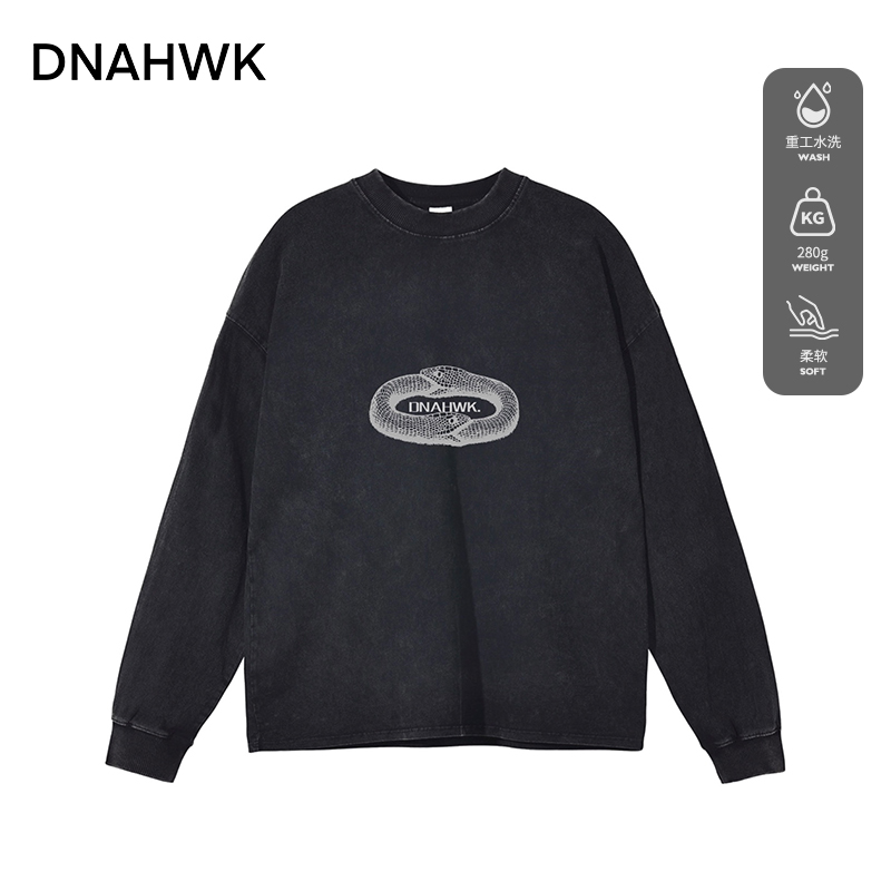 DNAHWK美式水洗长袖T恤休闲卫衣