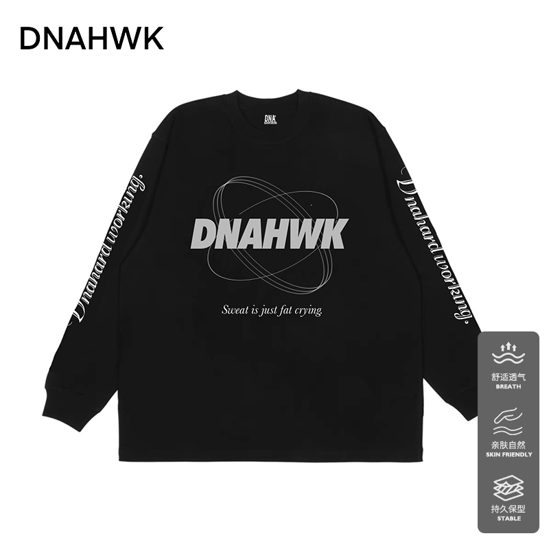 DNAHWK反光字母T恤春夏新款简约基础百搭美式休闲纯棉套头长袖T