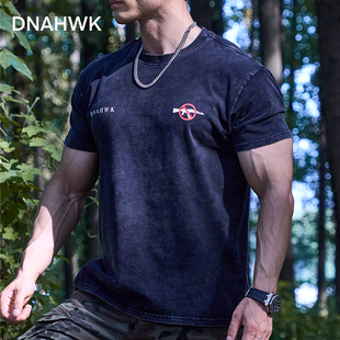 DNAHWK水洗反战和平短袖数码直喷修身款250G重磅半袖运动健身T恤