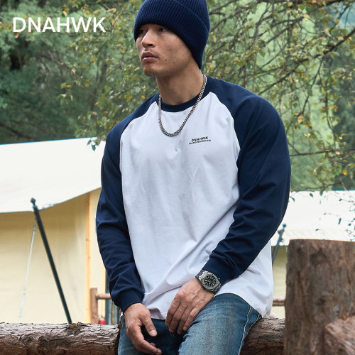 DNAHWK插肩长袖T恤拼接打底衫