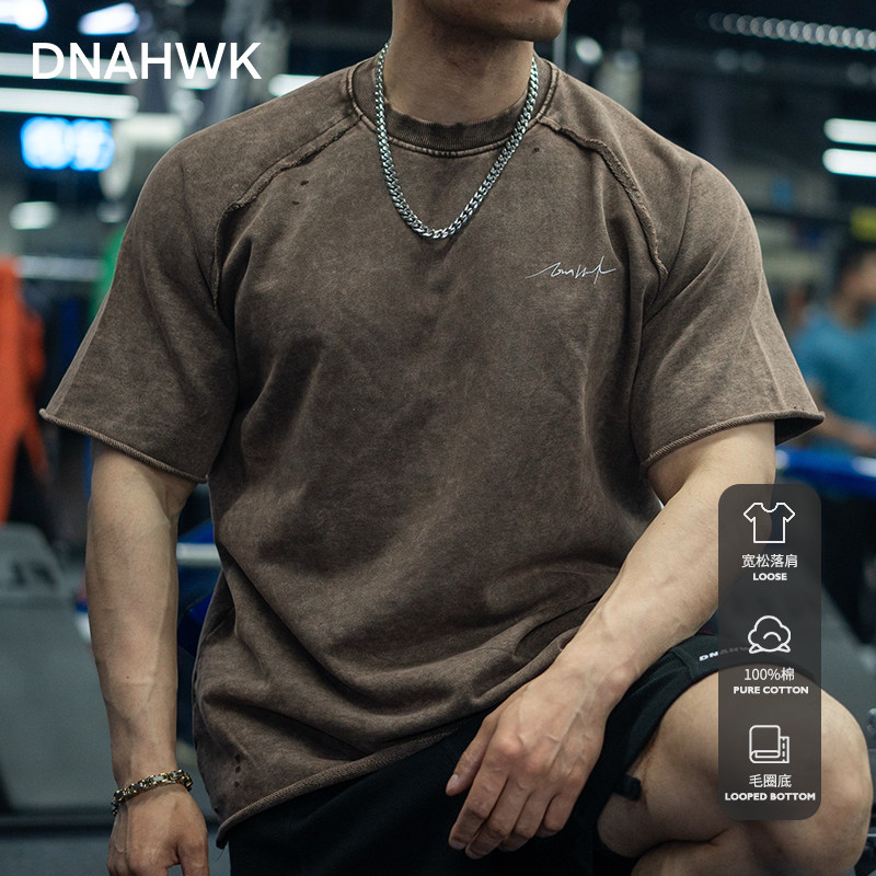 DNAHWK美式复古水洗短袖纯棉T恤