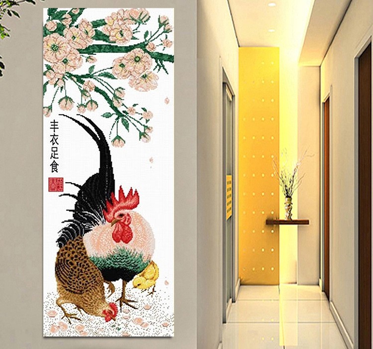 钻石画狼满钻客厅大幅点钻十字绣新款砖石秀竖版公鸡母鸡丰衣足食