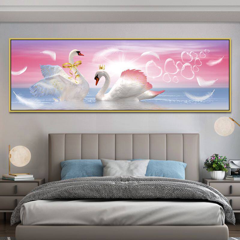 钻石画满钻魔方钻手工贴钻绣中式客厅床头画两只天鹅心心相印新款