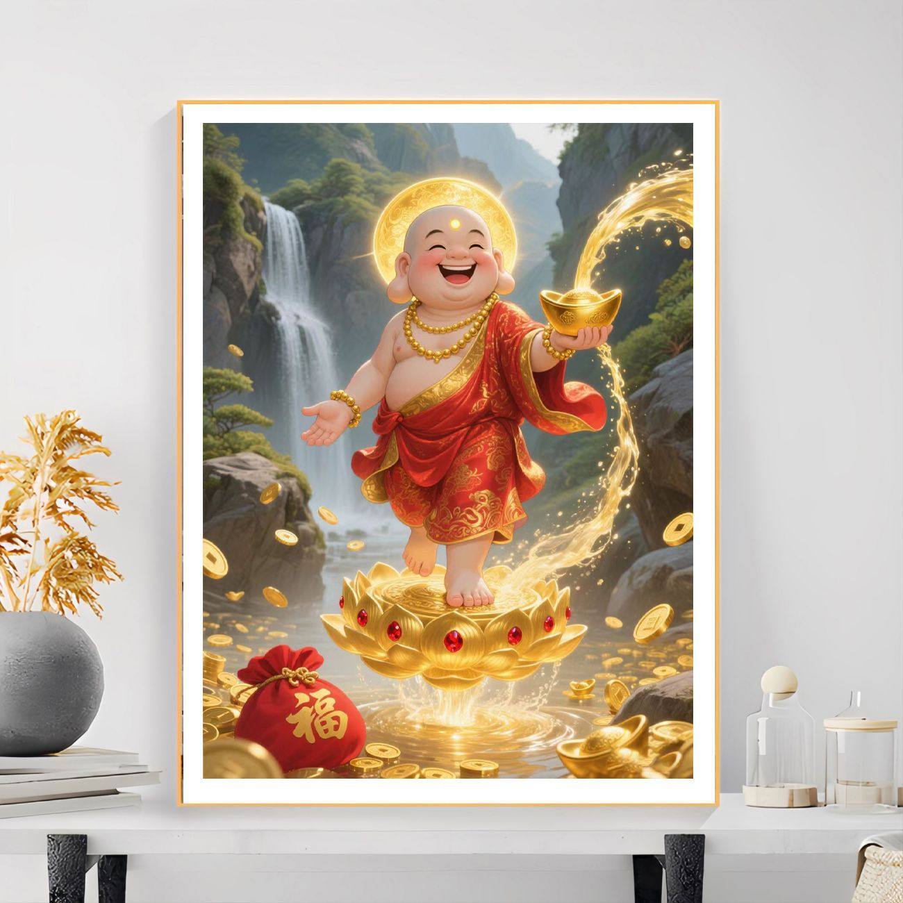 带框钻石画满钻魔方钻手工贴钻绣客厅玄关新款佛像笑口常开弥勒佛