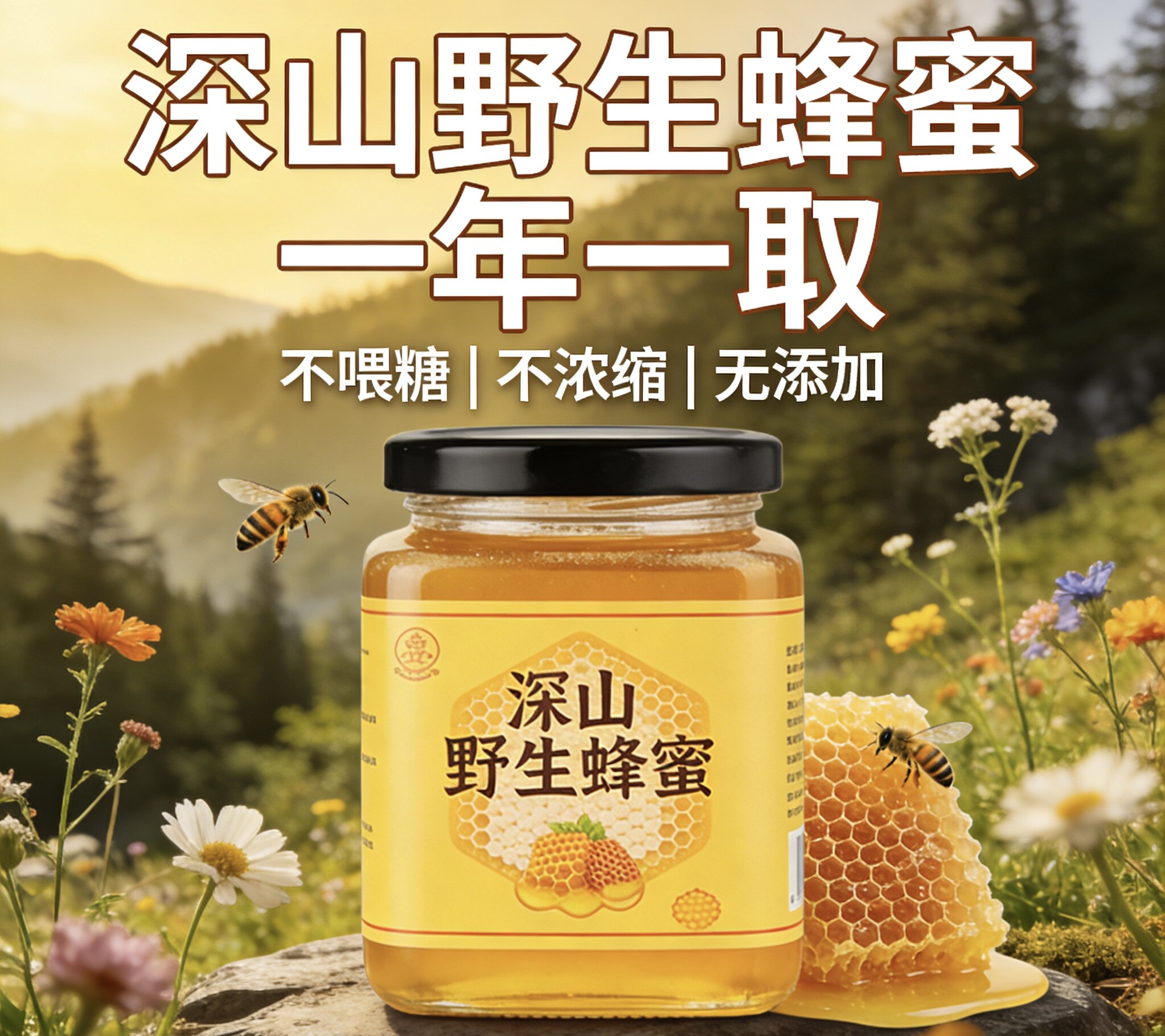 深山野生蜂蜜纯正天然成熟蜜无添加土蜂蜜正宗百花蜜支持检测