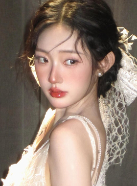 新娘头纱发饰白色蕾丝蝴蝶结发夹法式复古头饰结婚领证摄影高级感