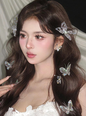 新娘饰品时尚减龄造型少女范披发娟纱蝴蝶超仙旅拍写真边夹发饰