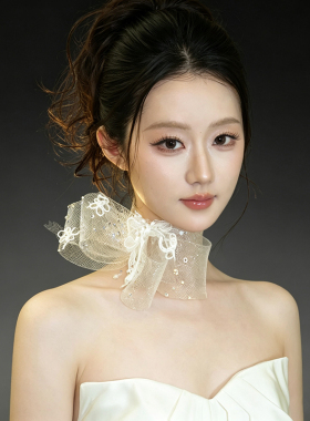 法式仙气网纱花朵项链女小众设计感蕾丝颈链气质新娘蝴蝶结配饰