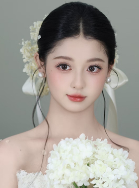 森系超仙绣球花永生花头饰新娘婚纱甜美盘发拍照道具高级感头纱