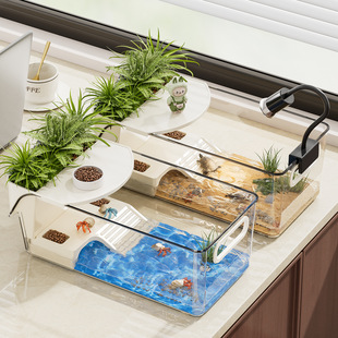 乌龟饲养缸塑料带晒台生态造景家用小鱼缸小型爬宠桌面客厅养殖箱