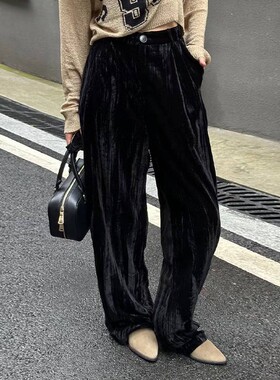 丝绒裤子新款爆款2026宽松休闲裤高腰显瘦裤子时尚洋气时髦阔腿裤