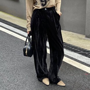 丝绒裤子新款爆款2026宽松休闲裤高腰显瘦裤子时尚洋气时髦阔腿裤