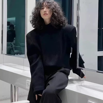 垫肩高领毛衣女高级感宽松慵懒风