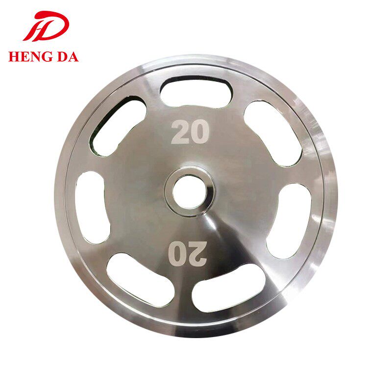 纯钢手抓电镀七孔杠铃片5cm大孔奥片男士健身竞技哑铃片银色