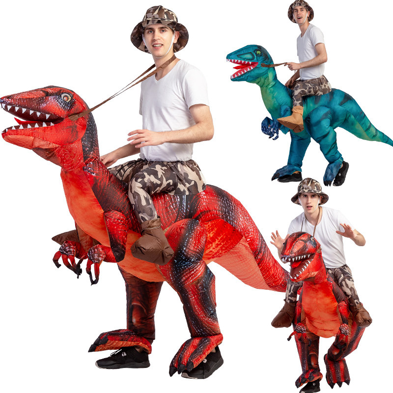 万圣节搞笑服装成人行走动物坐骑道具恐龙霸王迅猛龙充气衣服裤子