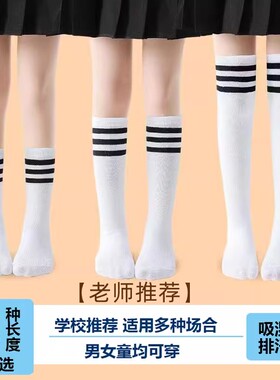 儿童白色条纹中筒袜春秋薄款学生足球夏季过膝袜子男童女童长筒袜