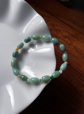 天然A货翡翠豆绿油小米珠路路通手链绿财源滚滚好运连连玉珠手串