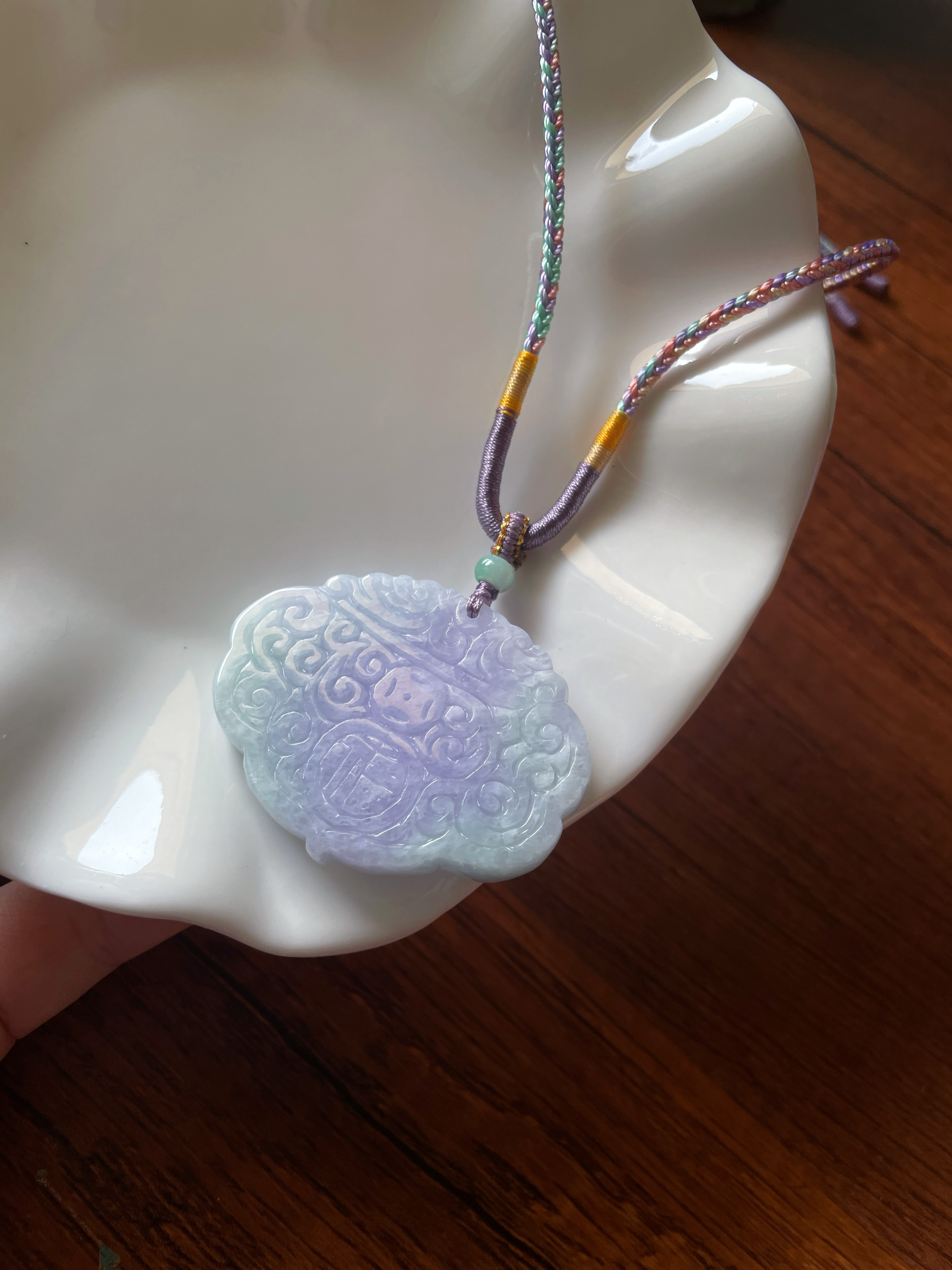 天然翡翠A货雕刻福字花开富贵平安祥云如意锁牌毛衣链吊坠车挂件