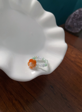 中式天然a货翡翠玉石小米珠串圆珠飘红小花戒指环闺蜜女文玩配饰