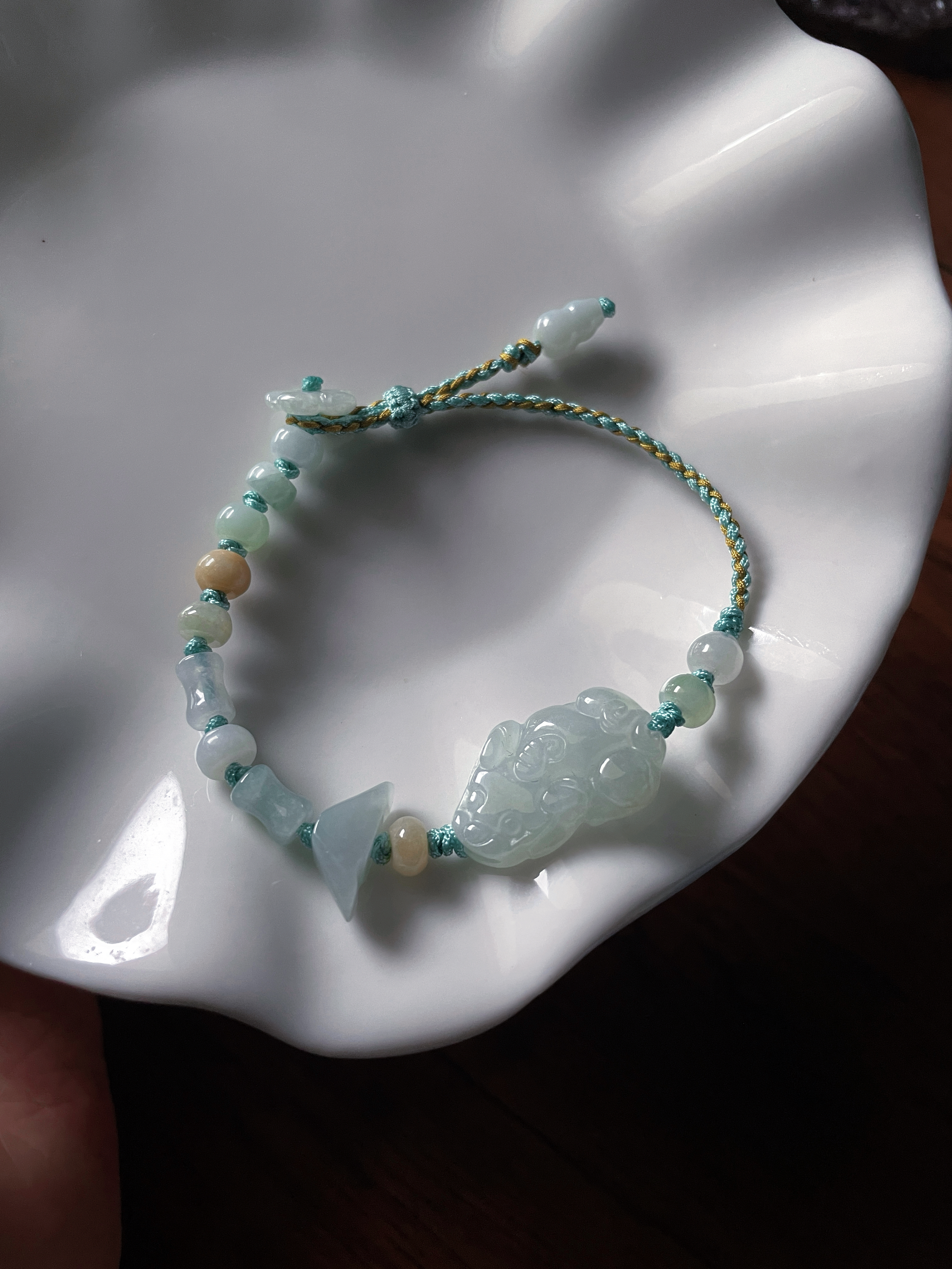 天然a货翡翠飘绿黑花招守财貔貅手链算盘南瓜珠元宝葫芦手串手绳