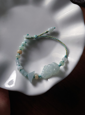 天然a货翡翠飘绿黑花招守财貔貅手链算盘南瓜珠元宝葫芦手串手绳