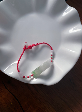 天然A货翡翠乌拉浅飘绿玉石步步高升竹节手牌葫芦手工编织手链绳