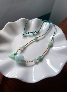 实拍天然A货翡翠飘阳绿转运珠路路通桶珠吊坠挂件饰锁骨链手编绳