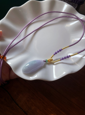 天然a货翡翠浅紫厚福瓜呱呱来财锁骨链吊坠茶壶包包车挂件绳配饰
