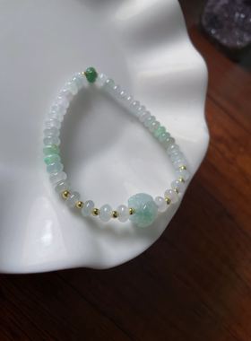 天然a货翡翠飘花莲花珠5.5小鼓珠串简约极细圆珠气质单圈手串手链