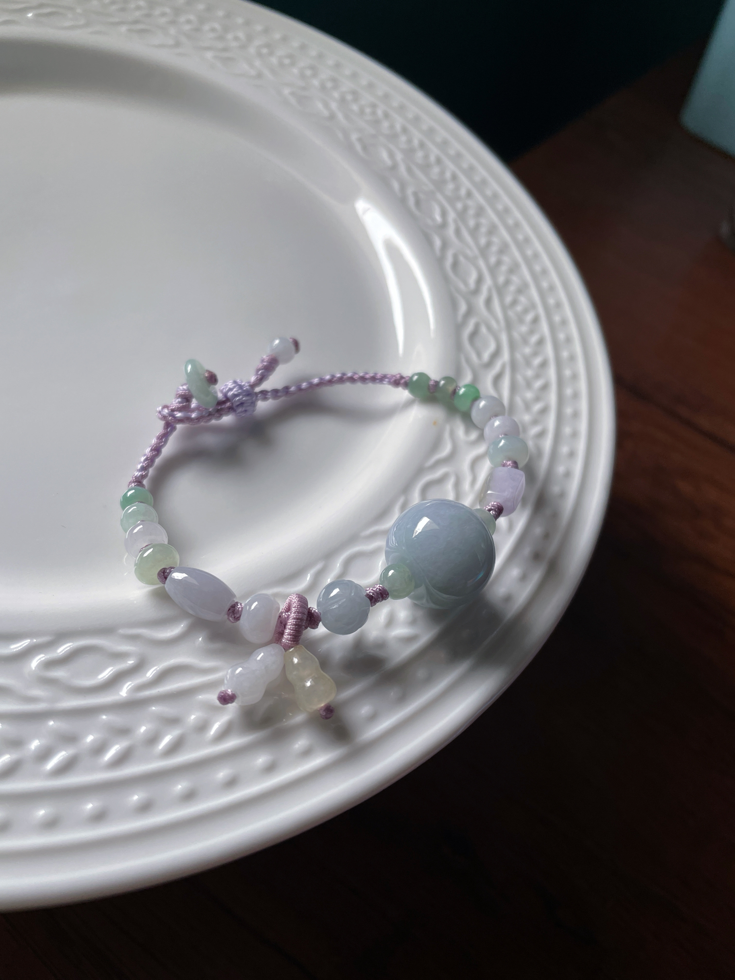 仙气天然a货翡翠转好运珠雕刻飘紫路路通小福猪福禄编织手绳手链