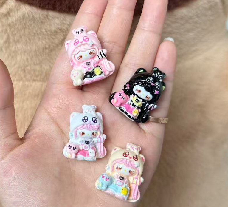 定制罗小黑kt卡通食玩diy奶油胶手工发卡冰箱贴树脂配件装饰材料