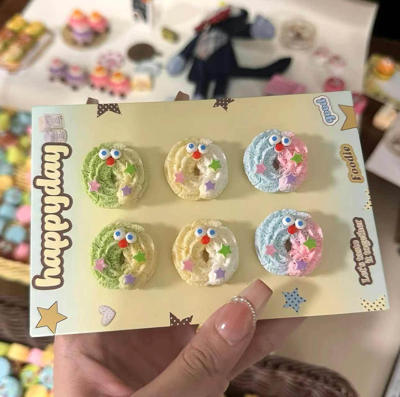 定制怪味星星曲奇饼干微缩仿真食玩diy奶油胶手机壳包挂树脂配件