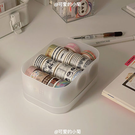 透明磨砂桌面收纳盒寝室书房带盖整理盒书桌可叠加文具杂物储物盒