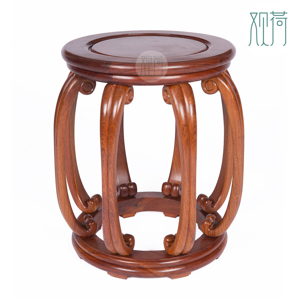 观荷 明式八足圆凳 王世襄款中式实木茶室书房琴凳鼓凳 缅甸花梨