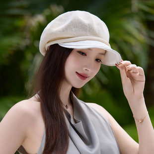 复古八角帽女春夏季韩版宽檐显脸小米白色贝雷帽透气遮阳防晒帽子