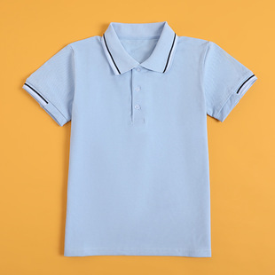 男孩T恤 夏季 儿童校服短袖 POLO衫 浅蓝色上衣中大童小学生灰色半袖